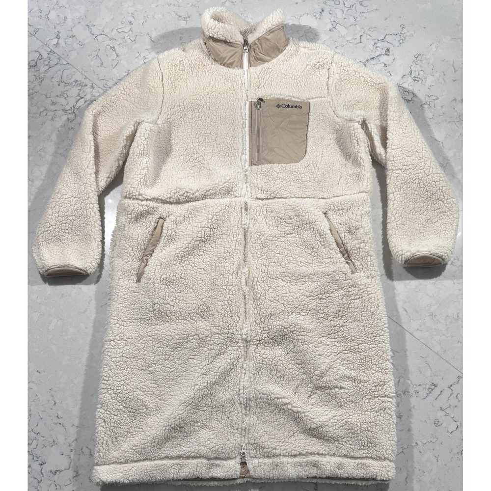 Columbia Archer Ridge Long Fleece Jacket Womens XL Cream Sherpa Coat 1958601